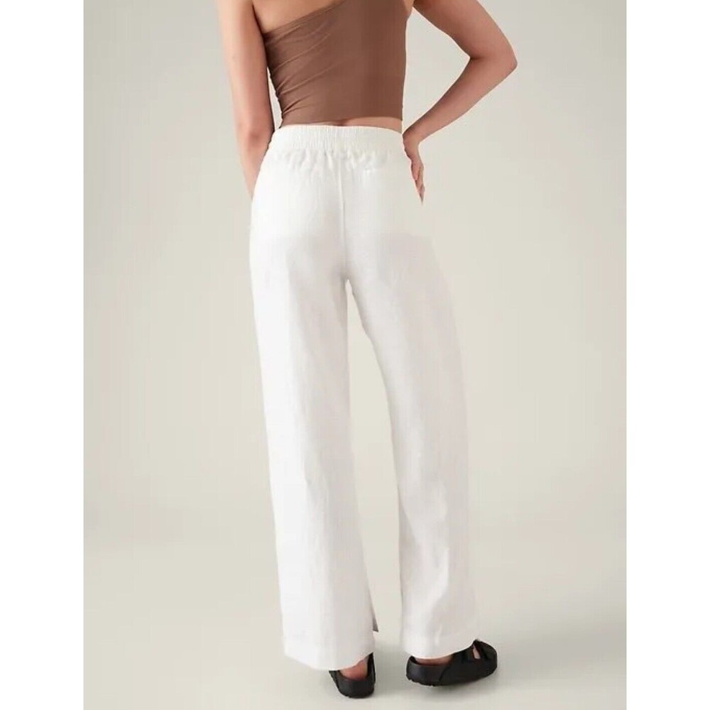 New Athleta Retreat 100% Linen Wide‎ Leg Pants White Size 22 NWT Pull On Travel - Picture 2 of 11